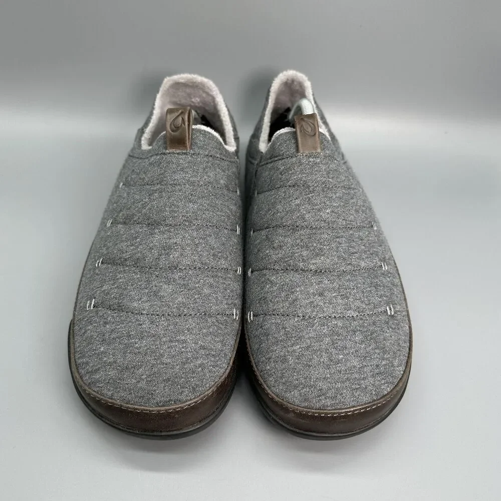 Olukai Mahana Mens 12 Casual Comfort Slippers Shoes Gray Grey Fur Soft Slip on_3